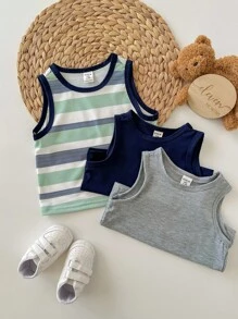 Set de 3 piezas de chaleco sin mangas de punto suave de cuello redondo para niño bebé - Multicolor - Ver 3