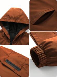 Manfinity Homme Men's Casual Solid Color Hooded Zip-Up Outdoor Windbreaker Jacket, Men Brown Hoodies, Tactical Jacket Men, Tech-Wear Jacket, Fall