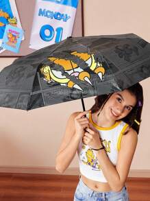 GARFIELD | SHEIN 1 chiếc ô gấp ba tự động đóng mở họa tiết hoạt hình dễ thương, có chức năng chống nắng, thích hợp cho đi học, đi làm, đi chơi và sử dụng hàng ngày, được thiết kế cho sinh viên đại học, học sinh trung học, người dùng nam và nữ, mèo - màu đen - Xem 4