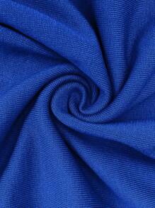 EMERY ROSE 大码女式纯色纽扣设计短泡泡袖套头毛衣针织衫秋冬款 - 藍色 - 查看 4