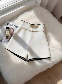 GlowEve Pantalones cortos de pierna ancha de moda y elegantes para mujer, con colorblocking, bolsillos, estilo minimalista y de alta gama, versátiles, para primavera/verano - Albaricoque - Ver 2