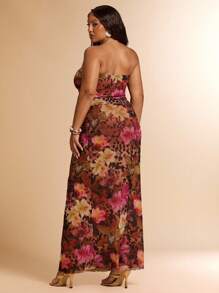 SHEIN BAE 大码女装曲线服装夏季海滩度假服装，约会旅行，外出，音乐节，乡村音乐节，派对聚会，节日服装，音乐会服装，狂欢节派对服装，节日服装，INS风格服装，黑色性感蕾丝透视套装，抹胸抽绳上衣套装错摆套装 - 彩色 - 查看 6