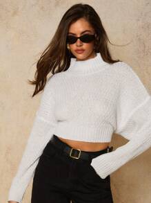 COSMINA Suéter de punto casual diario con mangas de murciélago y espalda abierta con lazo para mujer - Blanco - Ver 2