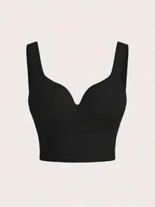 SHEIN Sports 2 件装纯色运动文胸露脐上衣，内置文胸，V 领运动文胸塑形上衣，聚拢上衣，内置文胸