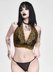 ROMWE Fairycore Soutien-gorge sans fil à décolleté ras-du-cou en dentelle sexy de fée