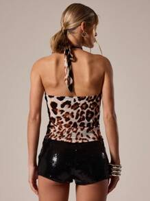MUSERA Halter High Neck Mixed Animal Pirnt Low Back Top Spring, Summer, Ibiza, Y2k, Cool Girl, Festival, Rave, Vacation, Club, Cute, Holiday - Multicolor - View 4