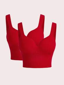 SHEIN Velisys Minimalist Solid Color Comfortable Padded Sports Bra Red Crop Top Red Bra Top Tops With Built In Bra Red Top Red Ribbed Crop Top - Multicolor - View 6