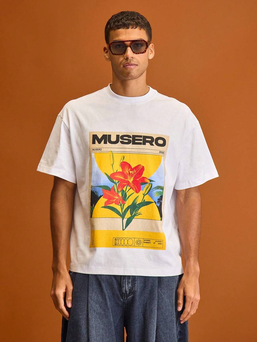 Musero 超大短袖落肩图案T恤夏季假期