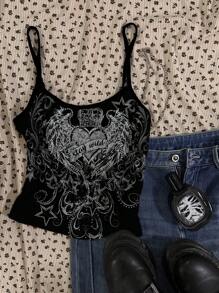 SHEIN EZwear 三件套朋克风蝴蝶印花上衣，适合夏季，Y2K哥特朋克露脐上衣，哥特风夏季装扮，适合外出穿着 - 彩色 - 查看 3