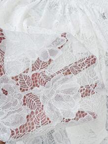 LanaWest Women's Summer White Western Elegant Lace Sweetheart Shirred Frill Embroidered Tiered A-Line Short Dress - White - View 3