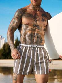 ZELFYO Quần short đi biển có túi rút dây họa tiết sọc dành cho nam, thích hợp mặc đi biển mùa hè, đi nghỉ mát - Nhiều màu - Xem 3