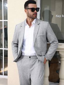 Manfinity Mode Men Plus Size Linen Long Sleeve Jacket And Pants Suit Set - Grey - View 5