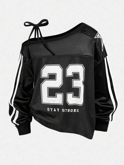 Girlism Áo nỉ in họa tiết màu đen cho bé gái tuổi teen - Bao gồm áo ba lỗ in số chéo vai, áo hoodie dài tay có dây đeo nơ, thích hợp cho ngày tựu trường, dạo phố, thể thao, thường ngày