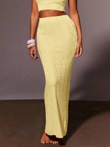 Athîral Women Elastic Waist Extra Long Fish Tail Maxi Knitted Skirt, Elegant In Fall/Winter