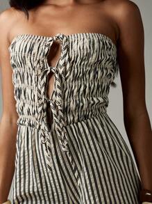 MISSGUIDED Bộ đồ liền thân không dây ống rộng Palazzo nhún bèo thân áo buộc dây phía trước kỳ nghỉ hè bãi biển nghỉ dưỡng trang phục dự tiệc buổi tối trang trọng - Nhiều màu - Xem 3