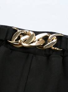 SHEIN PETITE Plus Size Women's Solid Color Belt Metal Buckle Detail Wide Leg Pants, Tall Pants, Four Seasons Style, Party, Concert, Commuting Daily Style, Music Festival, Romance, Valentine's Day, Vacation, Spring And Summer Loose Pants Fall Cloth For Women - Black - View 8