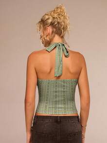 SHEIN Forever 21 Summer Country Concert Tea Party Top, Elegant Casual Tea Party Top, Beach Vacation Music Festival Halter Top 2000s Tops Halter Crop Tops Casual - Green - View 2