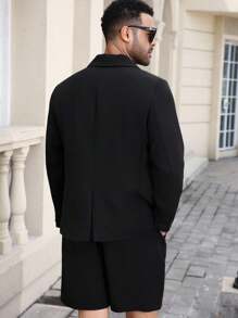 Manfinity Mode 2pcs/Set Men's Plus Size Casual Long Sleeve Blazer Jacket And Shorts Set - Black - View 4