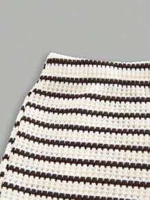 SHEIN PETITE Elegant Cute Striped Bow Print Simple Commuting & Home Office Versatile Shirt And Straight Leg Pants Set,Summer Sets