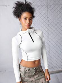 Streetz SHEIN Sport 撞色滚边半拉链运动卫衣 - 白色 - 查看 1
