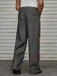 AXEPEAK 男士字母印花口袋阔腿宽松休闲裤，秋季 - 彩色 - 查看 3