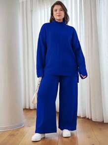 EURMUSE SUÉTER INFORMAL CON CUELLO ALTO TALLA PLUS - Azul - Ver 5