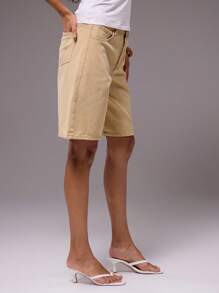 MUSERA Low Rise Longline Jorts Denim Shorts Spring Summer Cute Vacation 90's Y2k  Chic - Brown - View 5