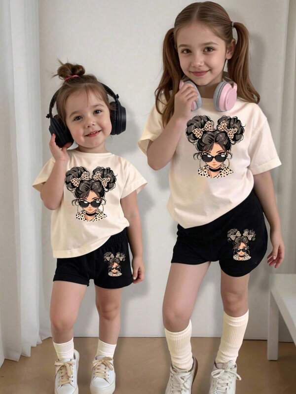Ensemble t-shirt à col rond à manches courtes et short imprimé de dessins animés pour tout-petits garçons