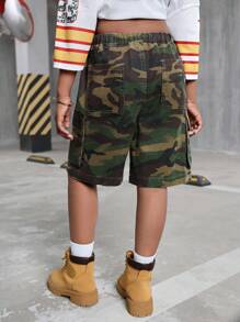 Pantaloni scurți lungi din denim, stil Y2k, grunge punk, camo, cu imprimeu de ramură de copac, talie elastică, îmbrăcăminte de lucru, potrivită pentru călătorii zilnice, activități în aer liber, acasă, brunch, petrecere cu ceai, naveta, ținute la aeroport, ținute de toamnă pentru fete, haine pentru copii care se întorc la școală, ținute streetwear coolane - Verde Armată - Vizualizare 2