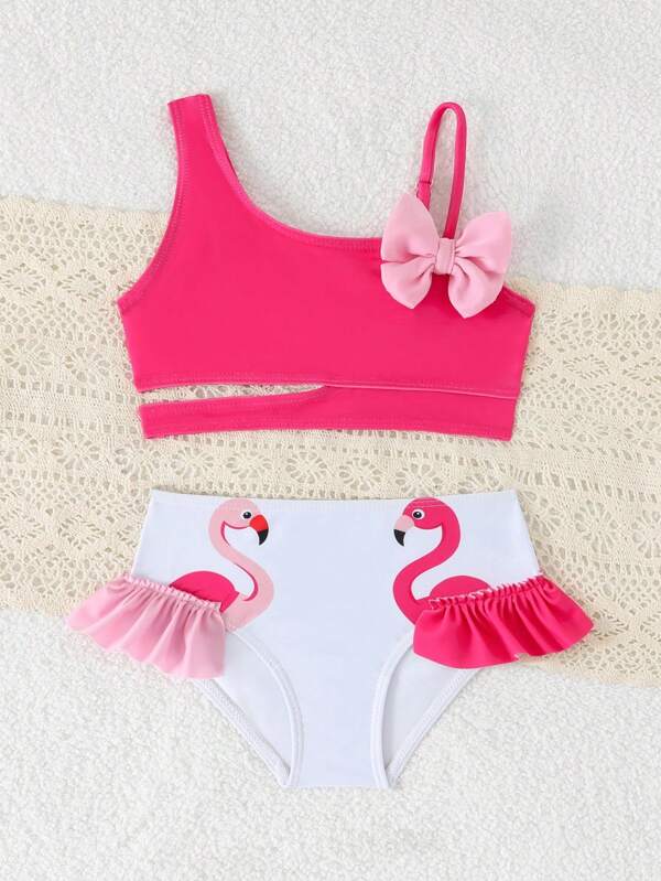 Young Girl Bowknot Decor Cute Swimsuit Set