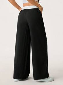 SHEIN PETITE Women Casual Versatile Contrast Color Drawstring Waist Pants