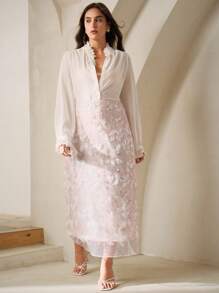 Anewsta 大码女式优雅亮片长款紧身裙，休闲春季、节日、度假、节日装，奶油黄 - 粉色 - 查看 6