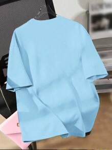 Chiquease تي شيرت نسائي بطبعة قلوب وياقة مستديرة وأكمام قصيرة موديل كاجوال فضفاض