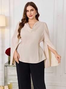 Modelyn Damen Stehkragen Langarm Bindebündchen Satin Top und gerade geschnittene Hose, eleganter Zweiteiler, Große Größen, Business Casual - Verschiedenfarbig - Übersicht 4