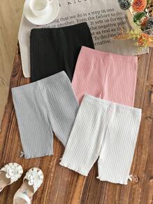 SHEIN LMoss Kids 4件套少女纯色修身休闲紧身裤 - 粉色 - 查看 2