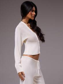 MUSERA 针织V领纽扣罗纹腰带收口开衫，春季Y2K 90年代休闲可爱秋季冬日日常办公圣诞节工作时尚