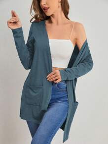 SHEIN LUNE Women's Solid Color Long Sleeve Cardigan Fall Winter Cloth For Women - Dusty Blue - View 6
