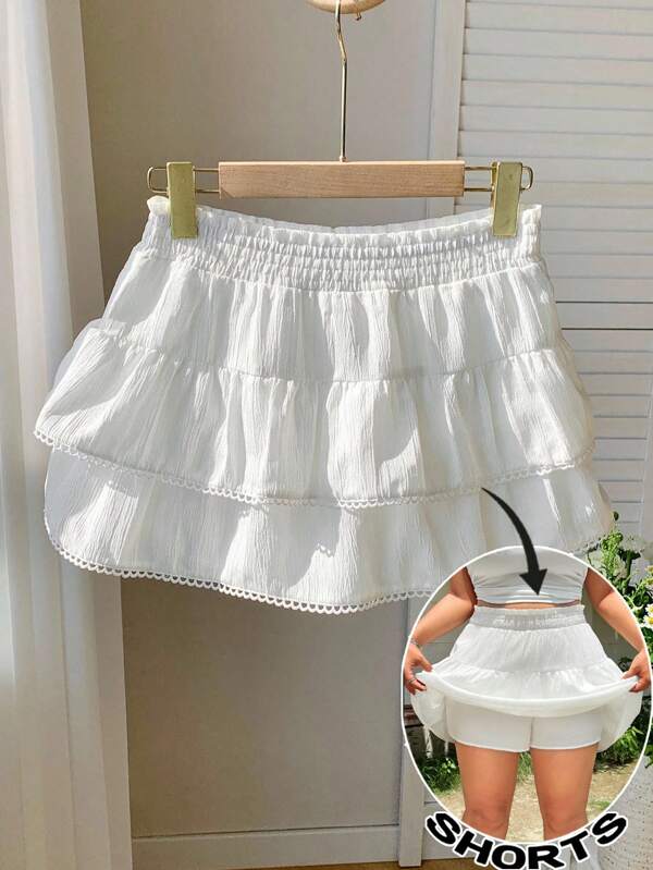 Comfortcana Minifalda casual blanca con volantes para mujer de talla grande, de verano