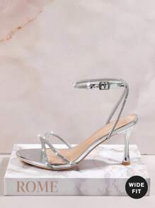 SHUZIA 女士时尚水钻 Anke 系带圆头宽跟高跟鞋 - 銀色 - 查看 2