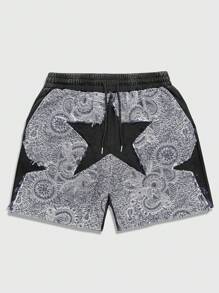ROMWE MEN Prep Men's Summer Stars Casual Street Fashion Drawstring Waist Patchwork Shorts - Multicolor - View 1