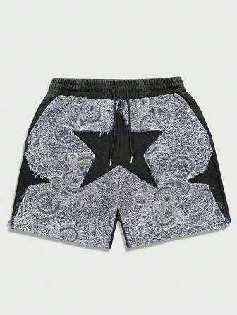 Street Life Herren Sommer Lässig Street Fashion Shorts mit Kordelzug Taille und Patchwork