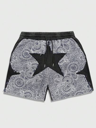 Street Life Men's Summer Stars Casual Street Fashion Drawstring Waist Patchwork Shorts