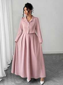 Elenzga Conjunto de dos piezas elegante y femenino de talla grande, chaqueta de manga larga + vestido largo, versátil para graduación, vacaciones, San Valentín, festival de música, Día de la Madre, Halloween, Acción de Gracias, Pascua, Día Nacional, baile de graduación, cita, fiesta, temporada de bodas, actividades al aire libre