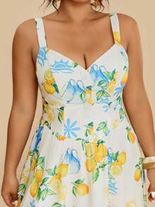 Travachic Robe élégante sans manches avec design à boutons et imprimé de fruits pour femmes grandes tailles