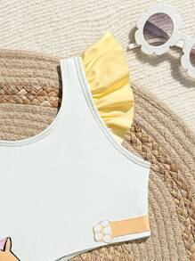 SHEIN 少女卡通印花镂空连体泳衣 - 彩色 - 查看 4