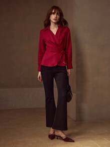 MOTF PREMIUM WRAP KNOT SHIRT - Red - View 6