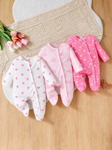 SHEIN 3件套新生儿可爱柔软全印花按扣连体衣秋冬装