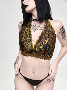 ROMWE Fairycore Soutien-gorge sans fil à décolleté ras-du-cou en dentelle sexy de fée
