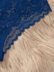 SHEIN Seamless Panties (Briefs) With Lace Trim, Navy Blue - Navy Blue - View 4