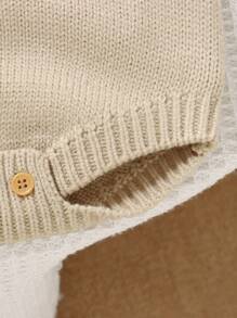 2 piezas Enterizo de punto casual para bebé + Gorro, Estilo minimalista para otoño e invierno - Beis - Ver 6